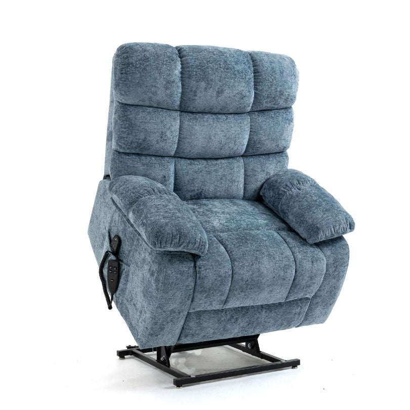 Blue Chenille Dual Motor Lift Chair with Heat and Massage - Image 3
