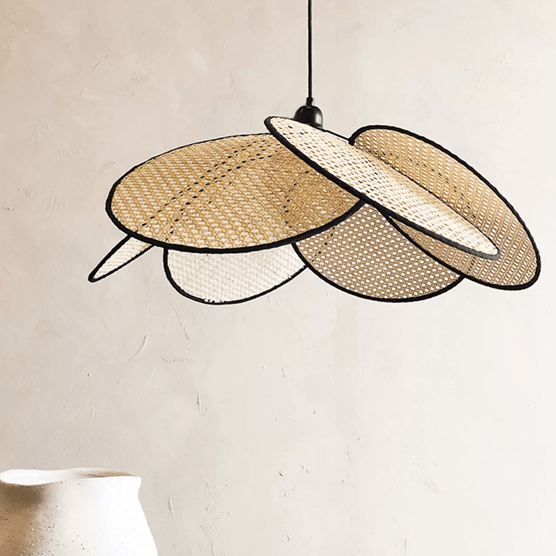Boho Chic Rattan Pendant Ceiling Light showcasing its natural rattan finish and adjustable height.