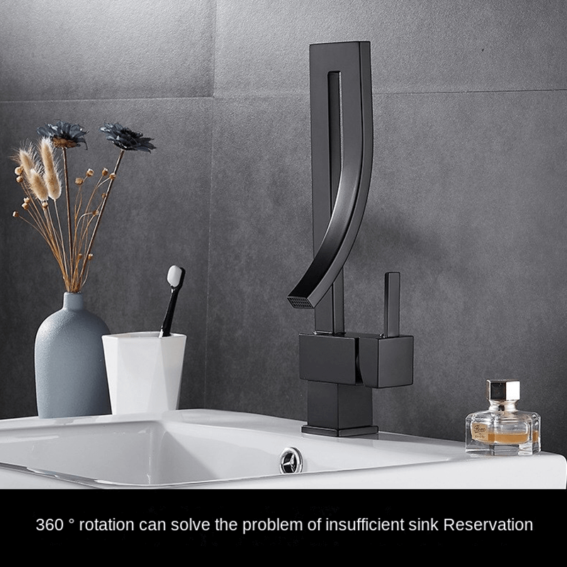 Close-up of the hot and cold faucet controls for easy temperature adjustment.