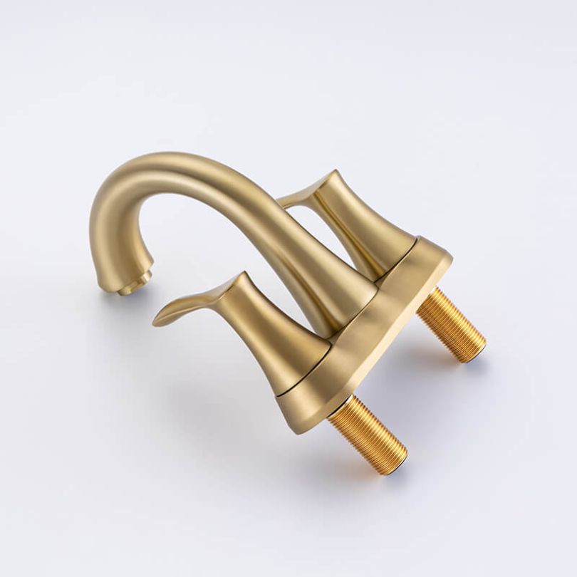 Top view of the brushed gold centerset faucet with drain assembly