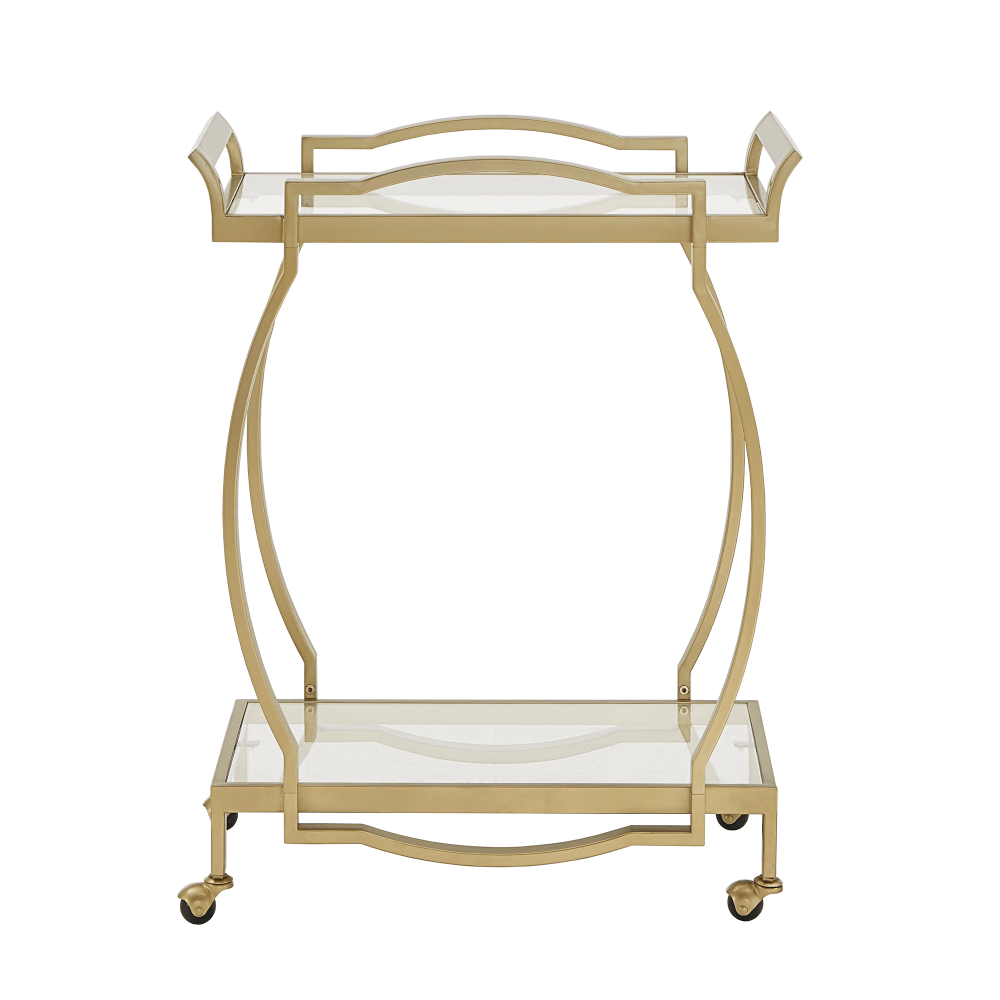 Chesley Metal Cocktail Cart with drinks displayed on glass shelves