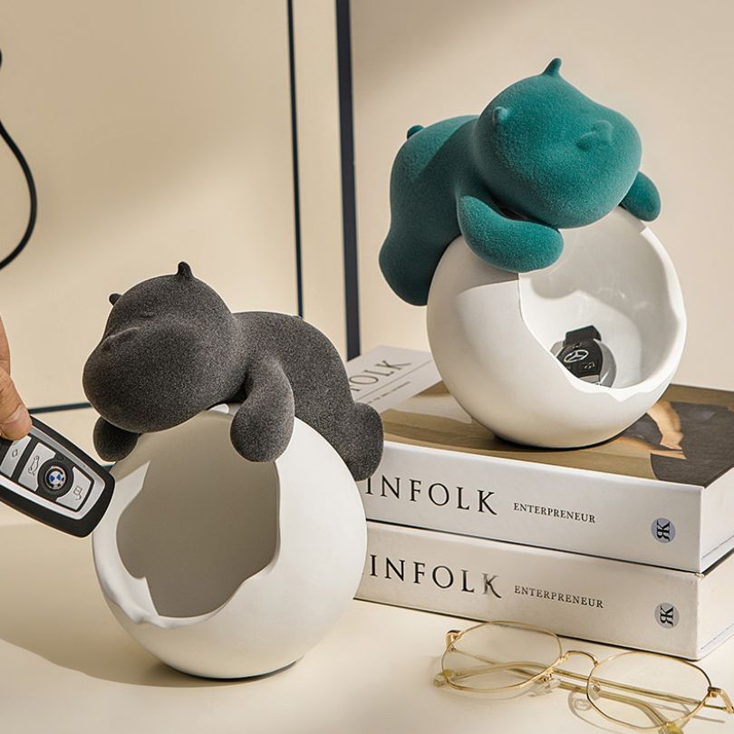 Chic Hippo Desk Organizer showing the hinged lid feature for easy access.