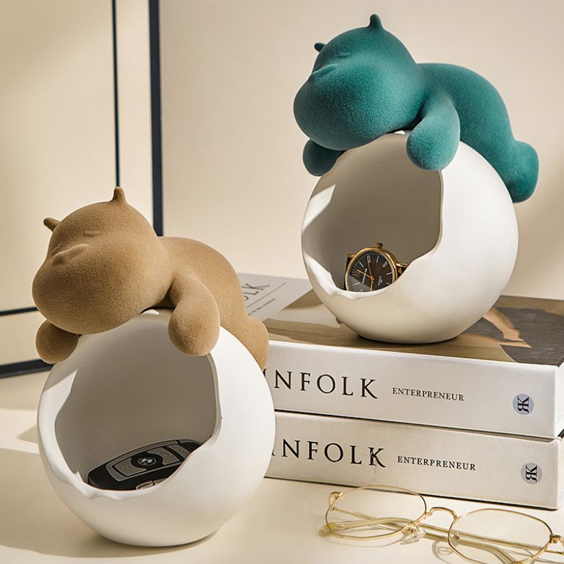 Chic Hippo Desk Organizer showing the hinged lid feature for easy access.