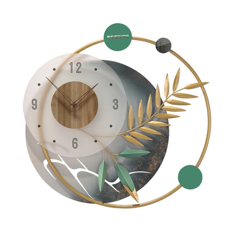 The wall clock displayed in a modern living room setting, enhancing the decor with its elegant presence.