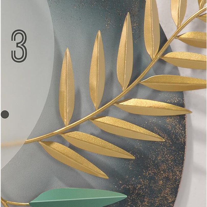 Elegant Chinese Iron Leaf Statement Clock showcasing its vibrant colors and intricate design from a frontal view.