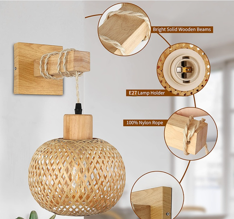 Angled view of boho wall light mounted in a hallway setting