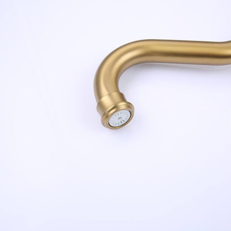 Elegant Brushed Gold Freestanding Bathtub Faucet with Handheld Shower - Image 10