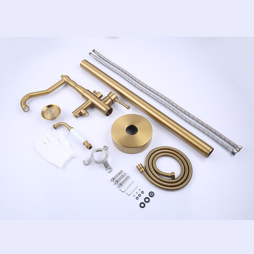 Elegant Brushed Gold Freestanding Bathtub Faucet with Handheld Shower - Image 7