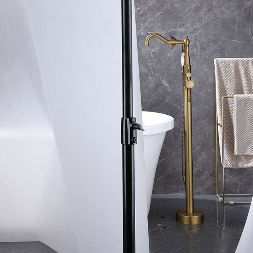 Elegant Brushed Gold Freestanding Bathtub Faucet with Handheld Shower - Image 2
