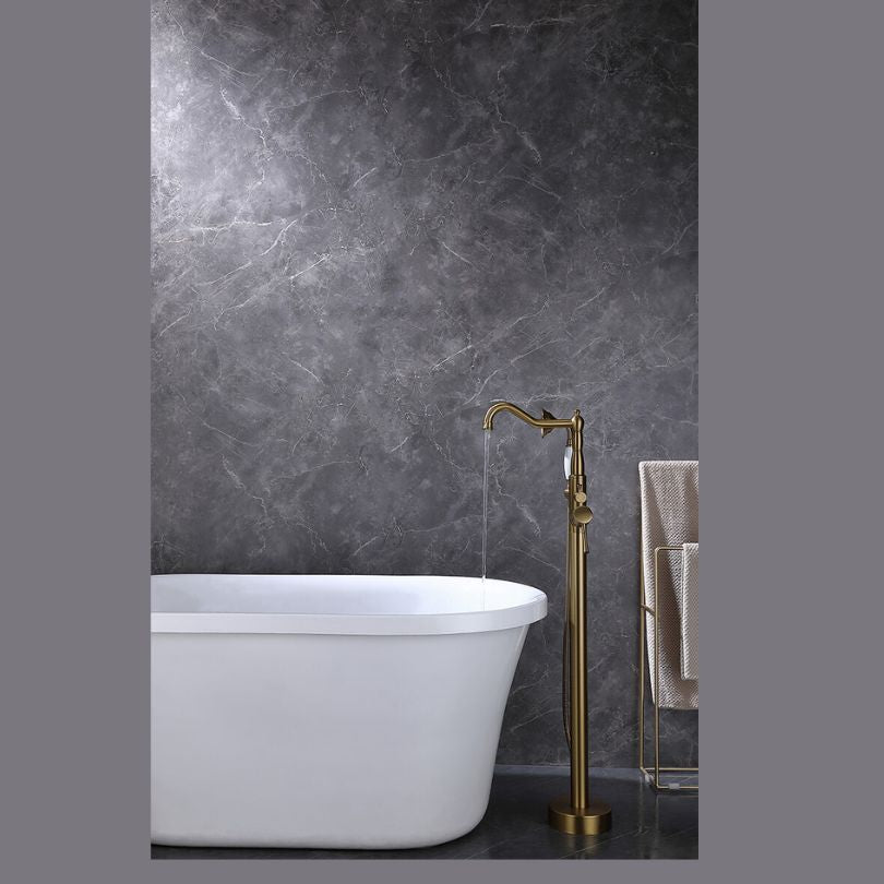 Elegant Brushed Gold Freestanding Bathtub Faucet with Handheld Shower - Image 3