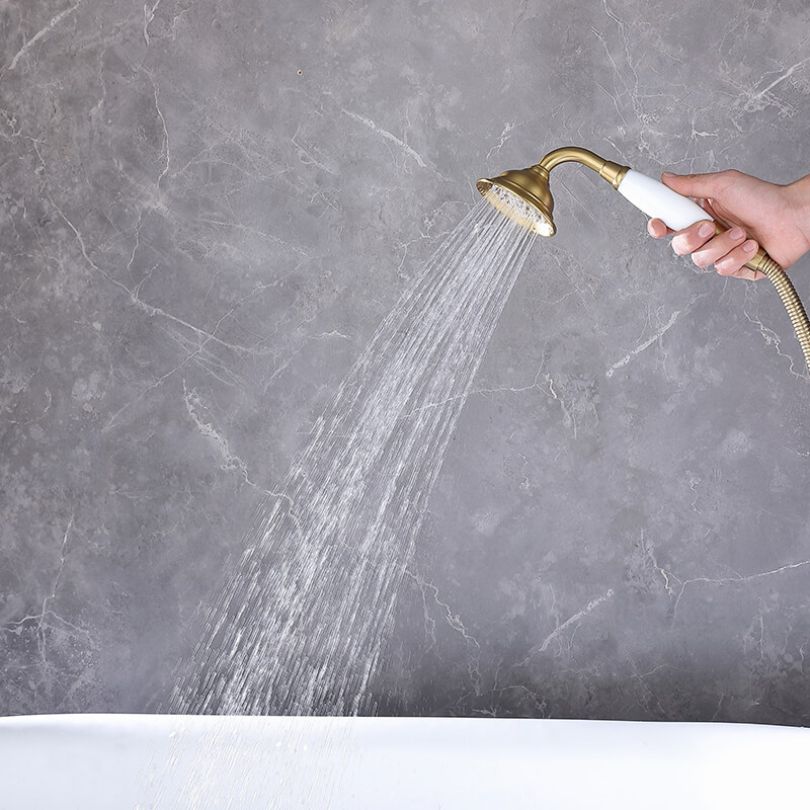Elegant Brushed Gold Freestanding Bathtub Faucet with Handheld Shower - Image 5
