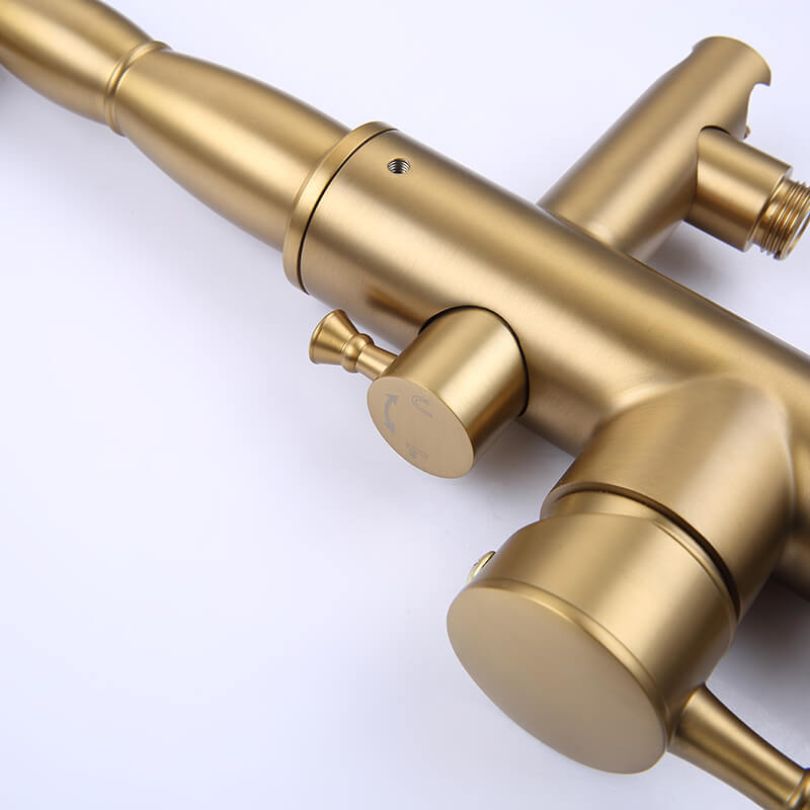 Elegant Brushed Gold Freestanding Bathtub Faucet with Handheld Shower - Image 9