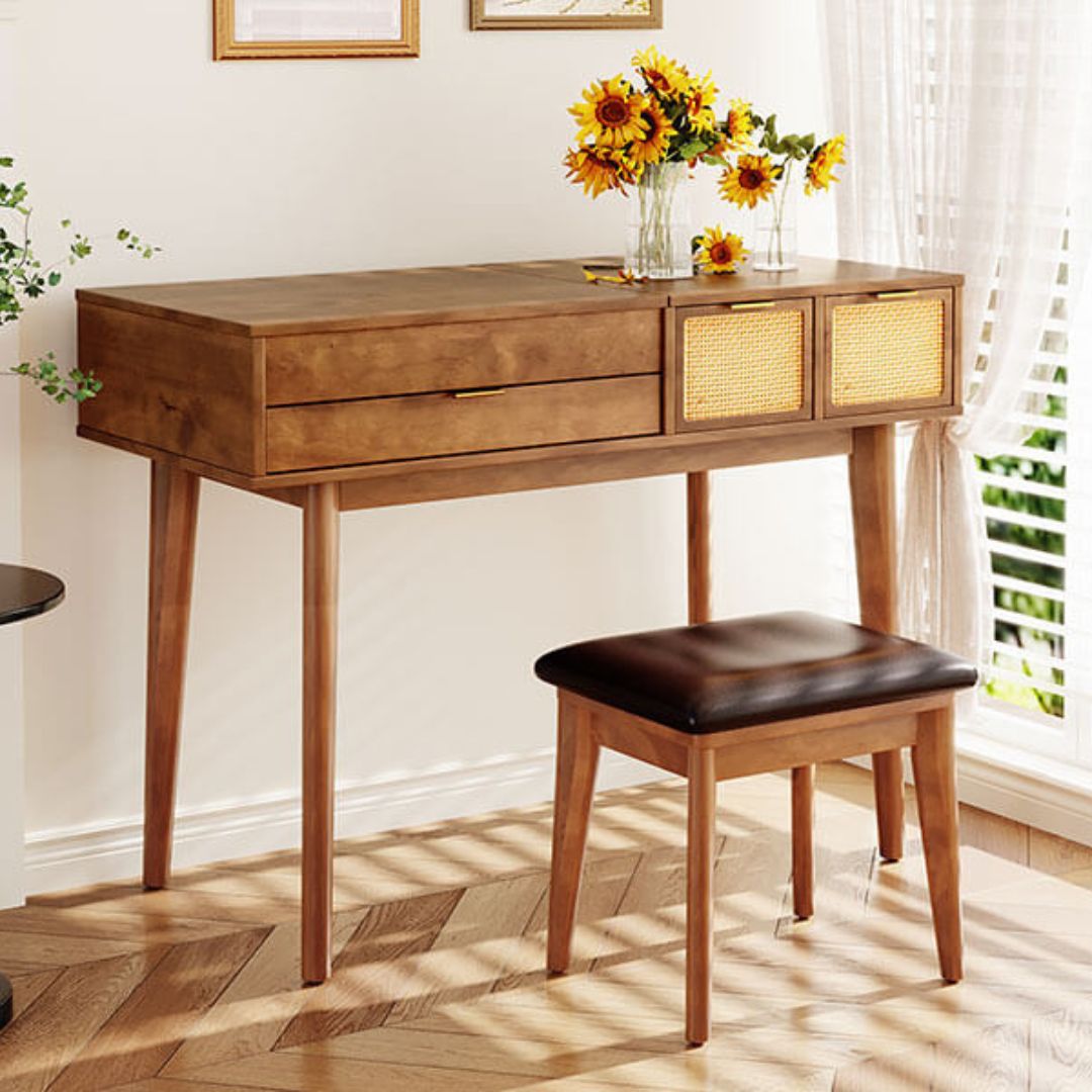Close-up of the flip-top mirror of the Classic Makeup Vanity, showcasing its elegant design and ample work surface.