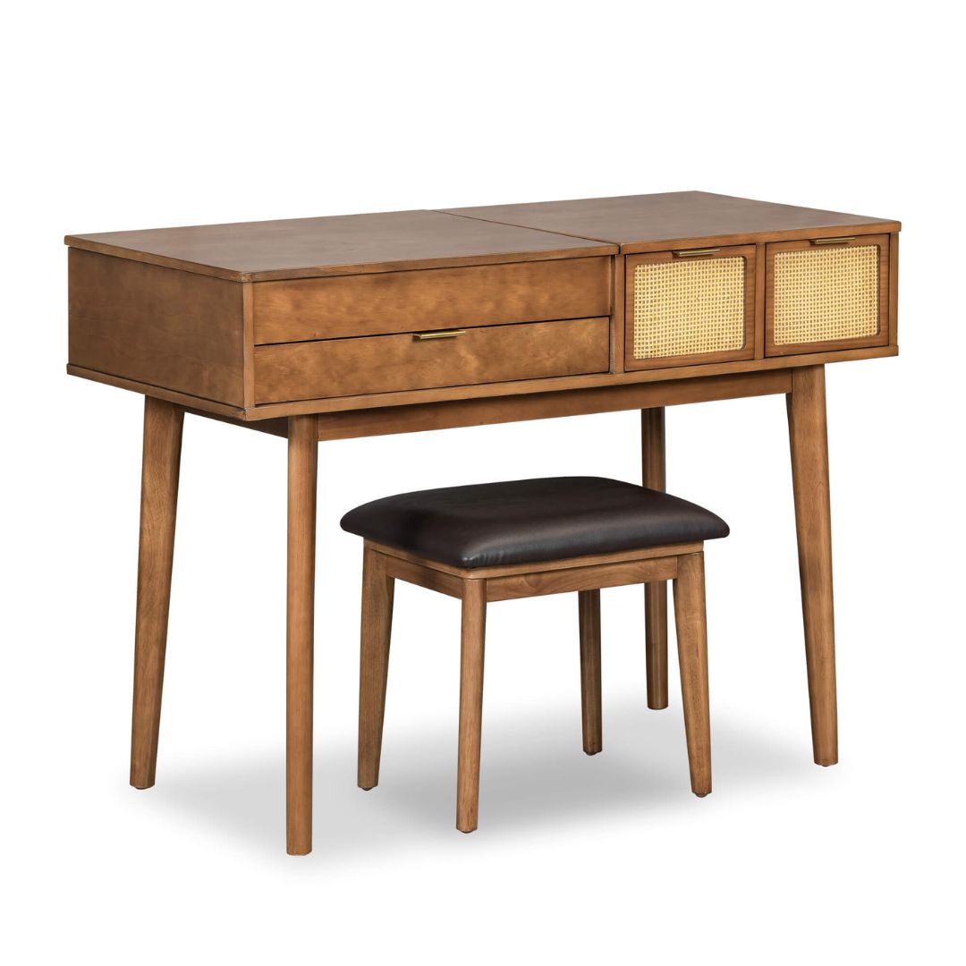 Close-up of the flip-top mirror of the Classic Makeup Vanity, showcasing its elegant design and ample work surface.