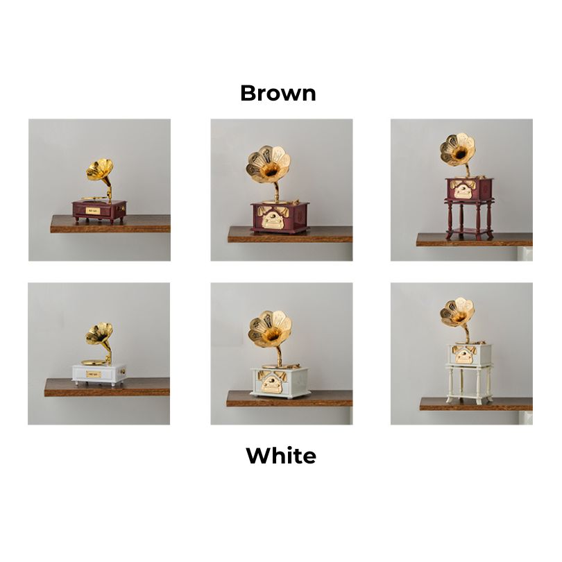 Close-up of the phonograph drawer music box, highlighting its classic design and vintage appeal, ideal for collectors.