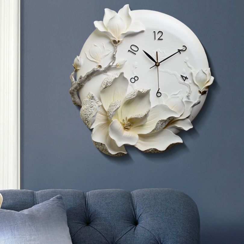 Elegant wall clock in a living room setting, enhancing home decor