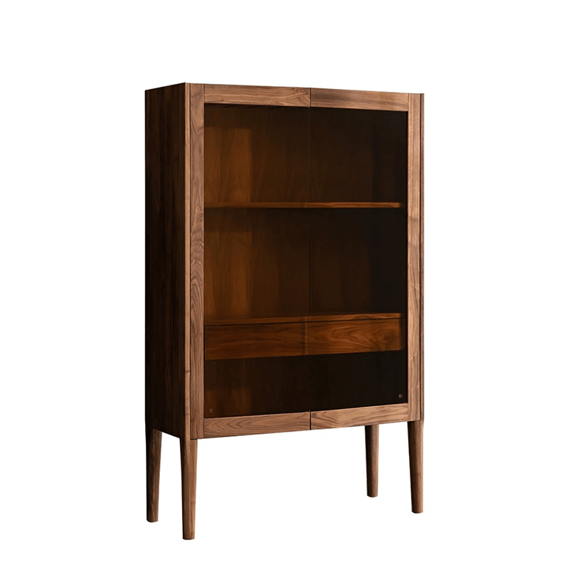Close-up of the chic glass design on the modern wine cabinet.