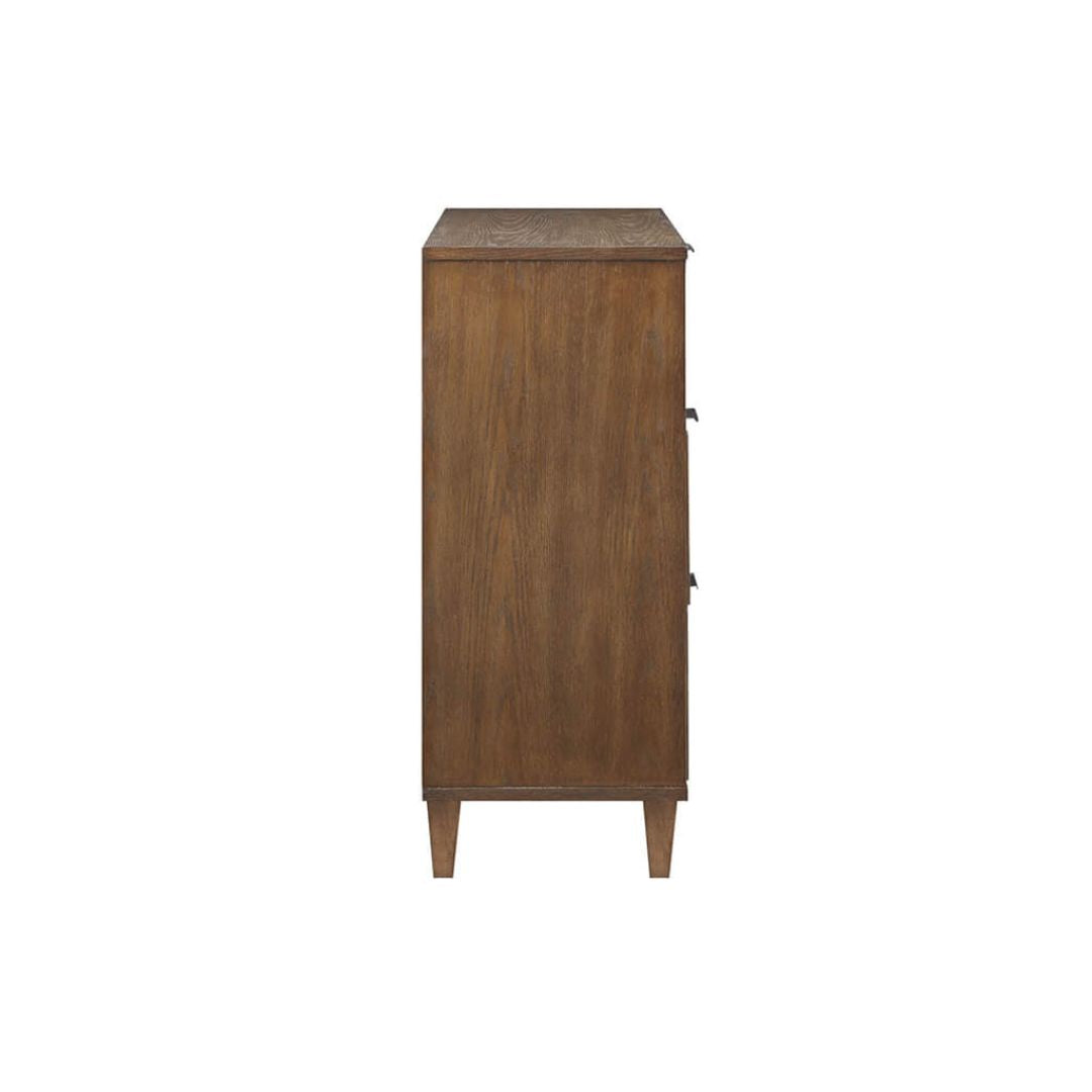 Side view of the 3-drawer accent chest showcasing its smooth finish and modern design.