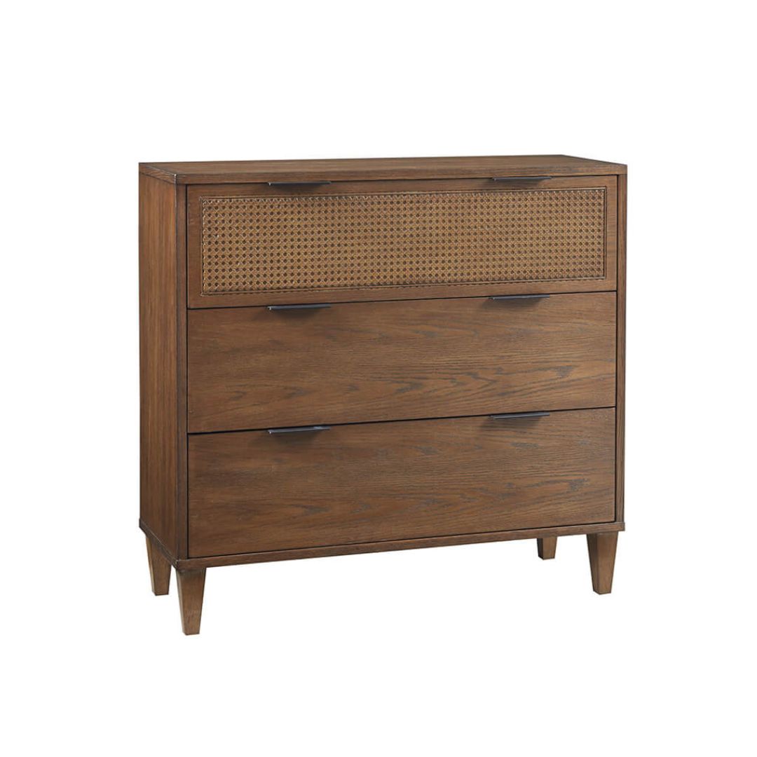 Side view of the 3-drawer accent chest showcasing its smooth finish and modern design.