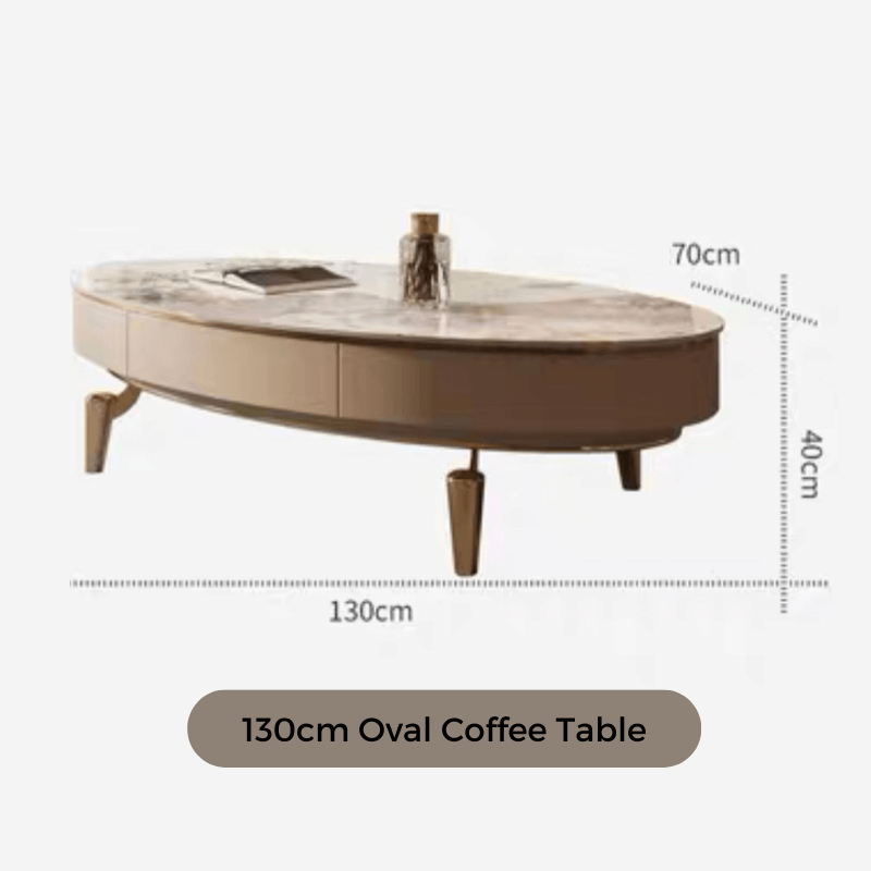 Close-up of the gold accents and durable materials used in the marble coffee table.