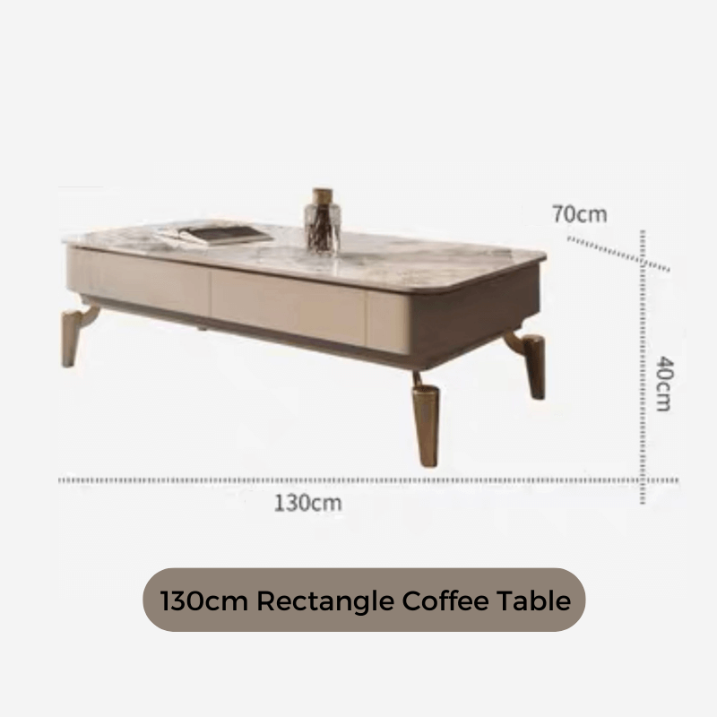 Stylish marble coffee table showcasing its sleek design and storage features.