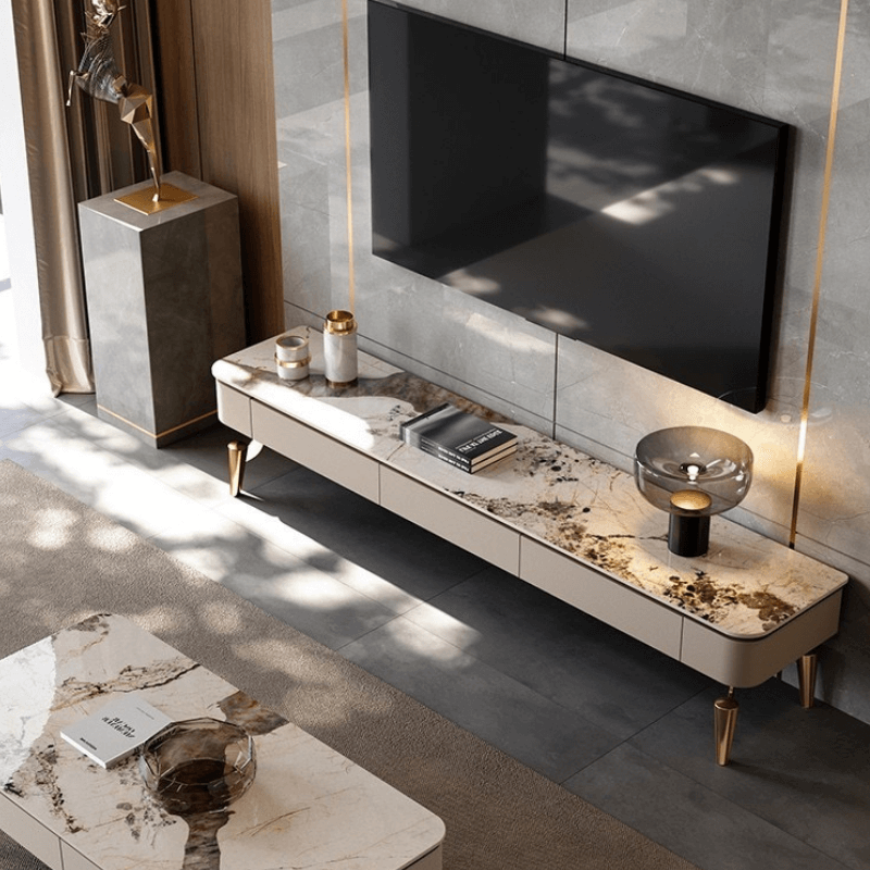 Stylish marble coffee table showcasing its sleek design and storage features.