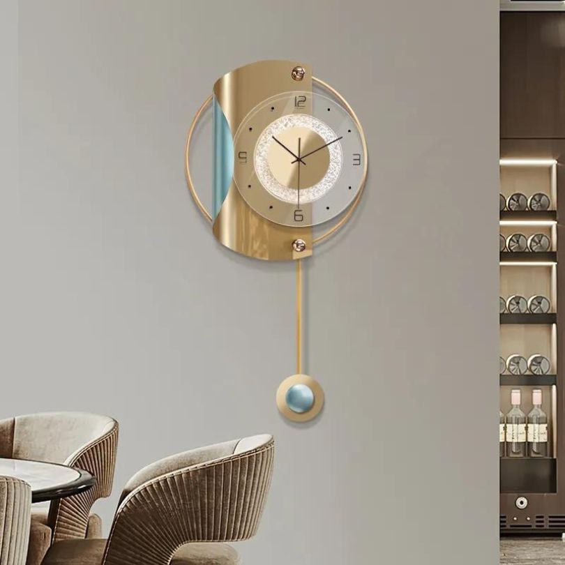 Close-up of the acrylic dial and metal hands of the modern clock, highlighting its sophisticated features.