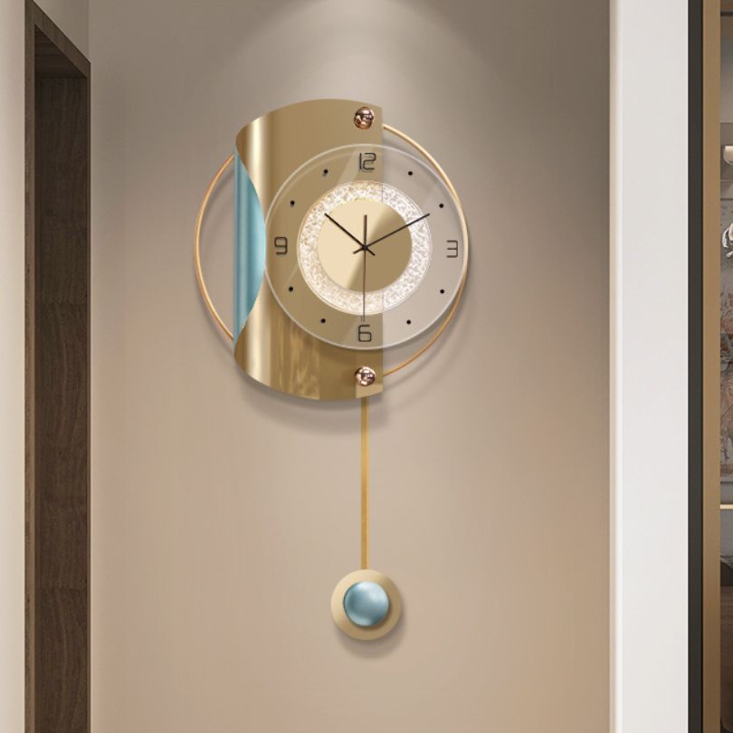 Close-up of the acrylic dial and metal hands of the modern clock, highlighting its sophisticated features.