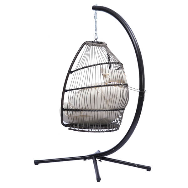 Close-up of the rattan weave on the trendy hammock chair showcasing its craftsmanship