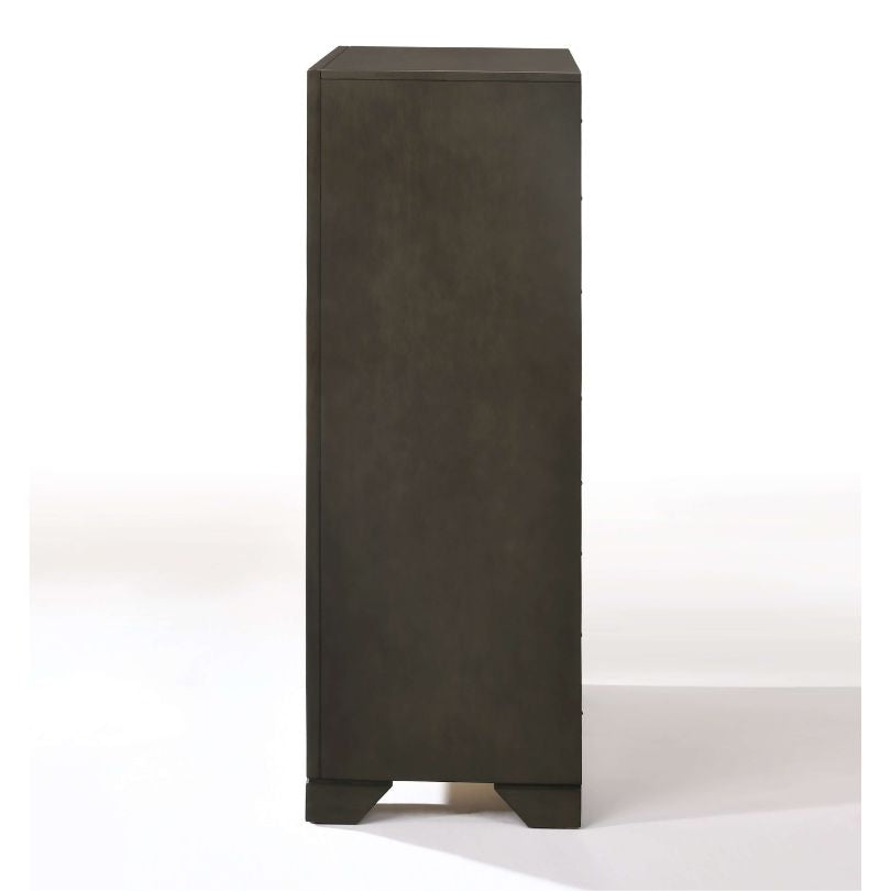 Close-up of the Antique Gray finish on the Soteris Chest Drawer, highlighting its contemporary style.
