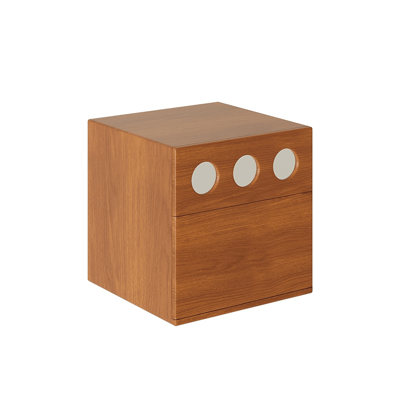 Front view of the modern wooden storage cabinet showcasing its elegant design.