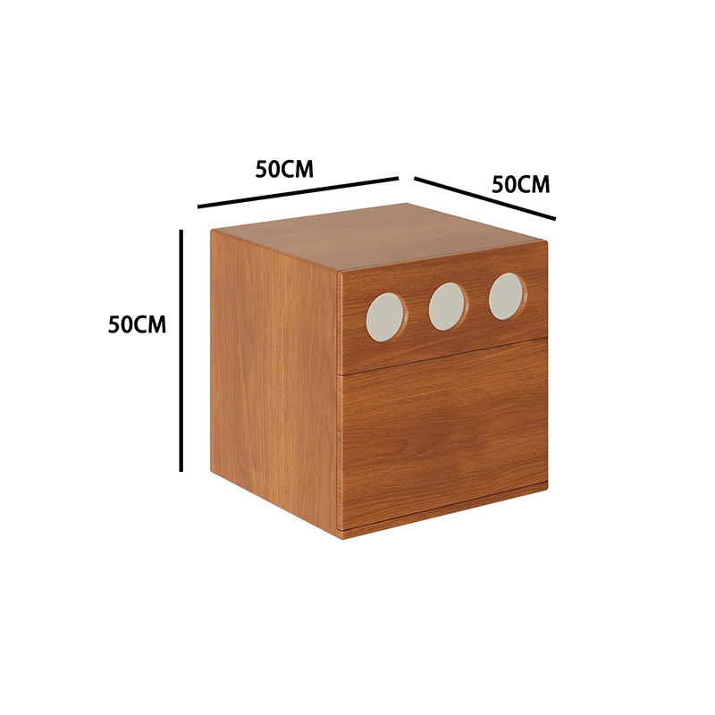 Open drawer of the contemporary wooden storage cabinet demonstrating storage capacity.