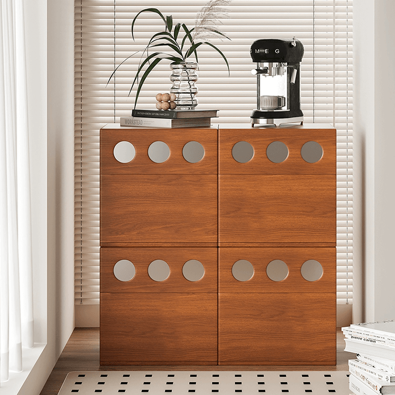 Front view of the modern wooden storage cabinet showcasing its elegant design.