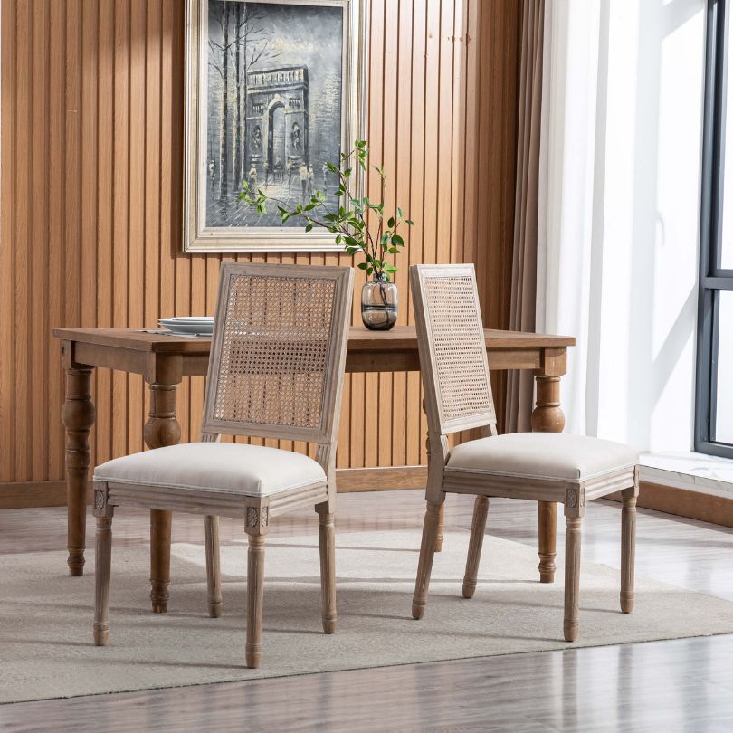 Side profile of dining chair highlighting high back and sturdy wooden legs