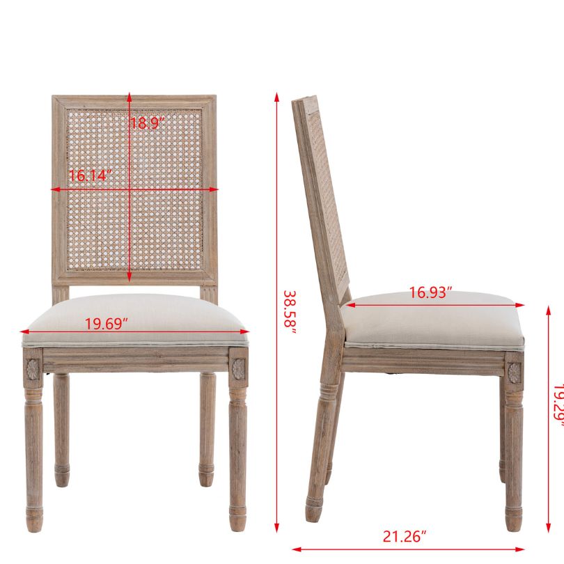 Angled view of Breeza high back chair showing beige upholstery and rattan detailing