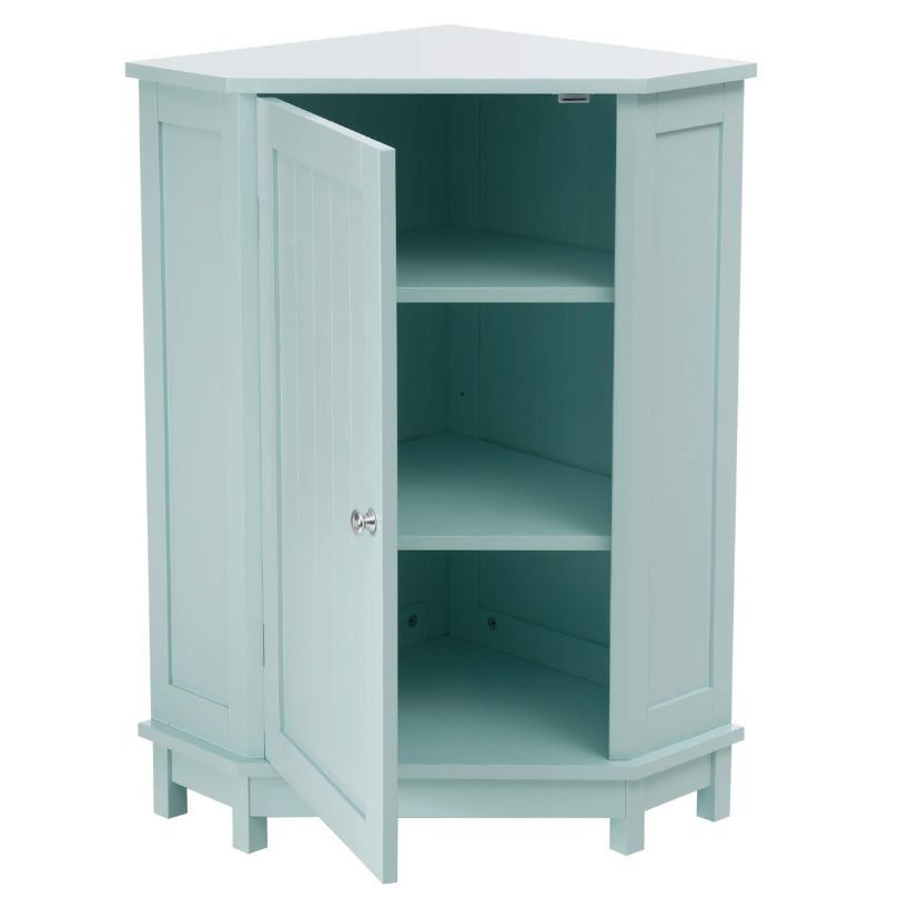 Angle showing the cabinets sleek finish and storage capacity in a stylish bathroom.