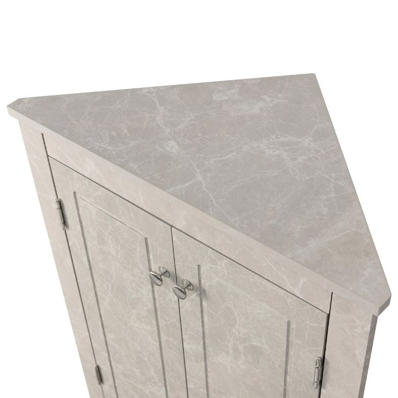Bathroom scene featuring the corner marble cabinet, highlighting its modern aesthetic and functionality.