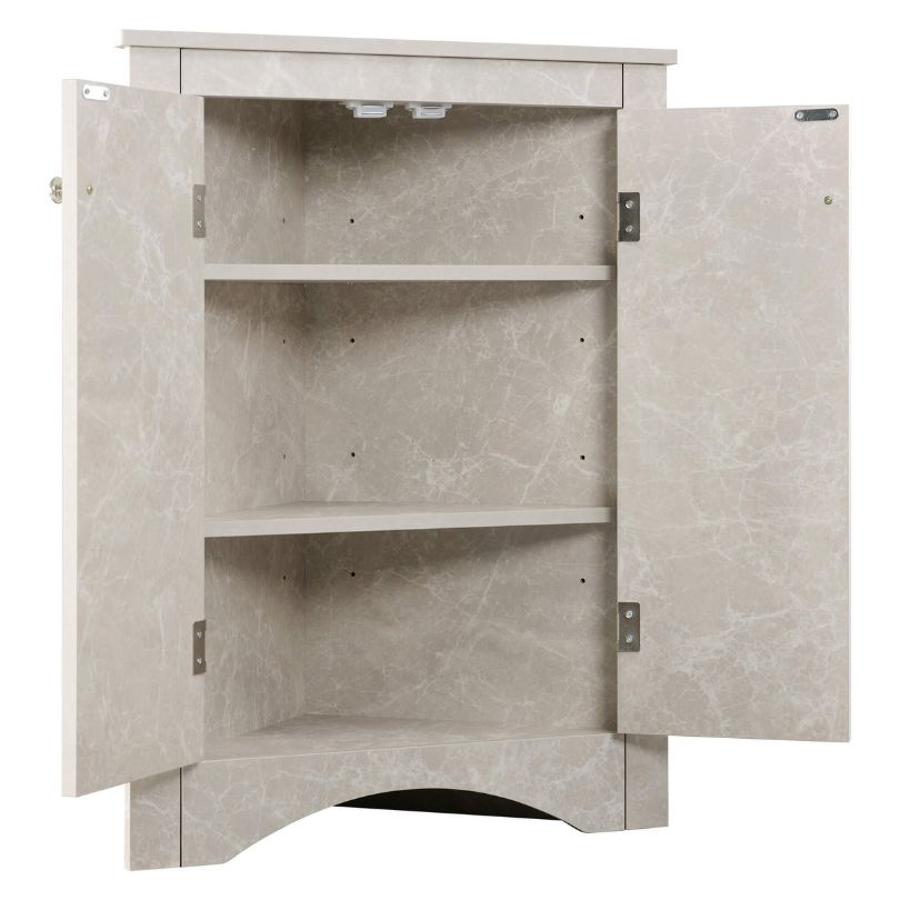 Elegant corner marble triangle bathroom cabinet showcasing its sleek design and white marble finish.