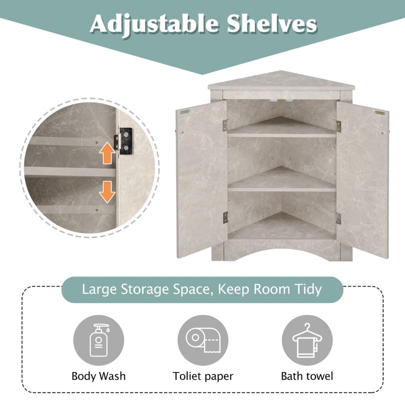 Elegant corner marble triangle bathroom cabinet showcasing its sleek design and white marble finish.
