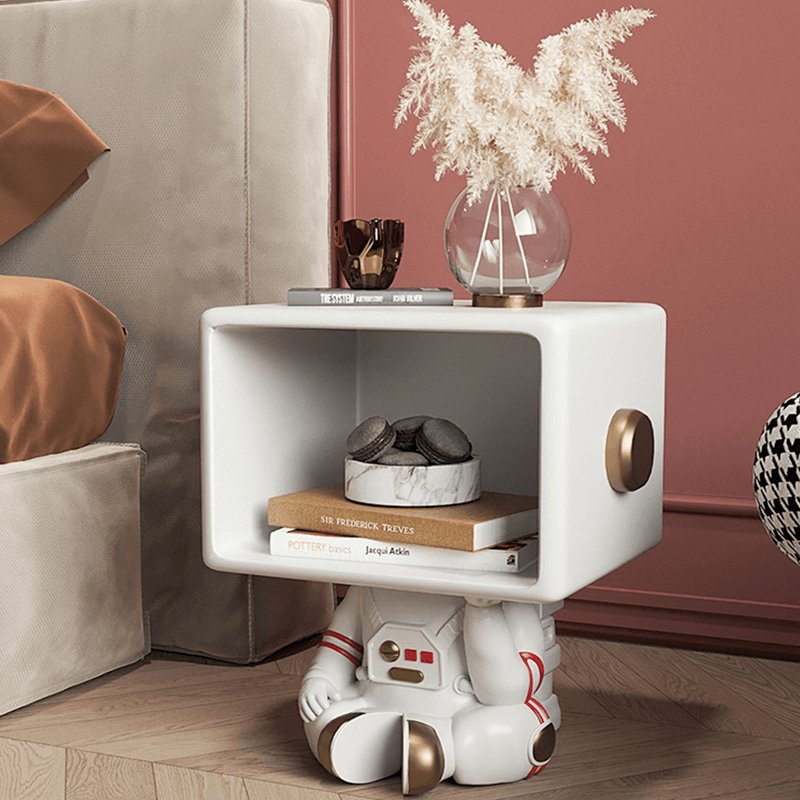 Astronaut nightstand showcasing its unique design and storage features.