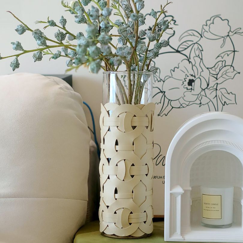 Elegant Leather Wrapped Glass Vase - Image 3