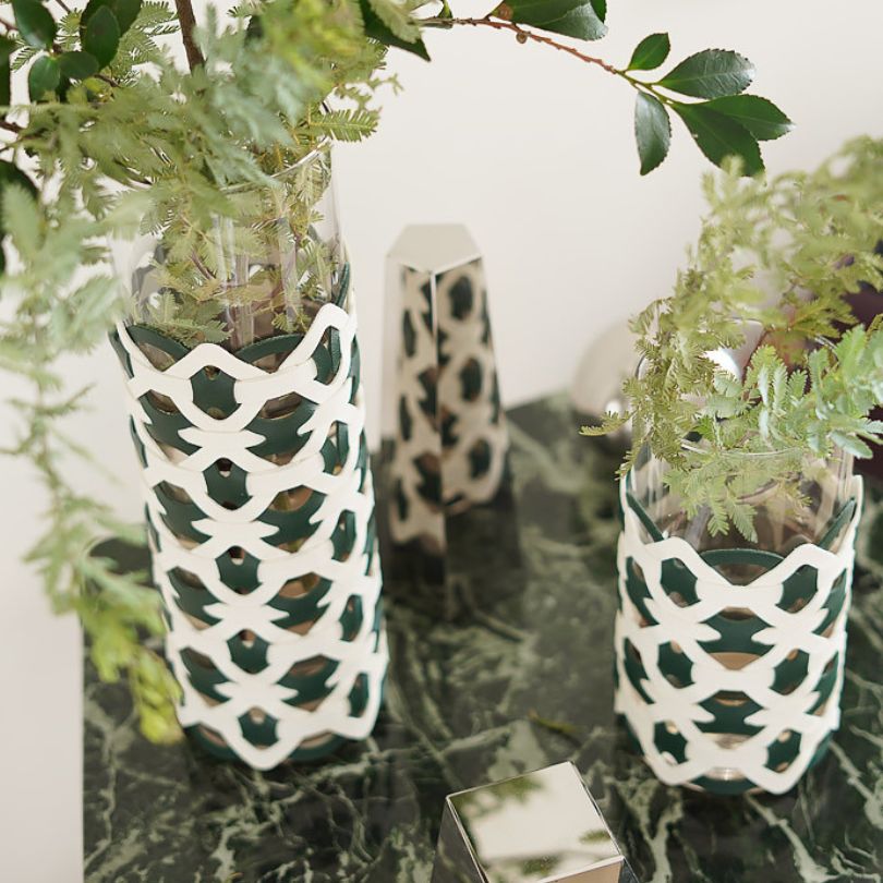 Elegant Leather Wrapped Glass Vase - Image 8