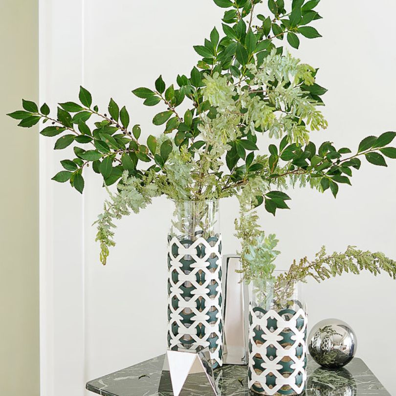 Elegant Leather Wrapped Glass Vase - Image 6