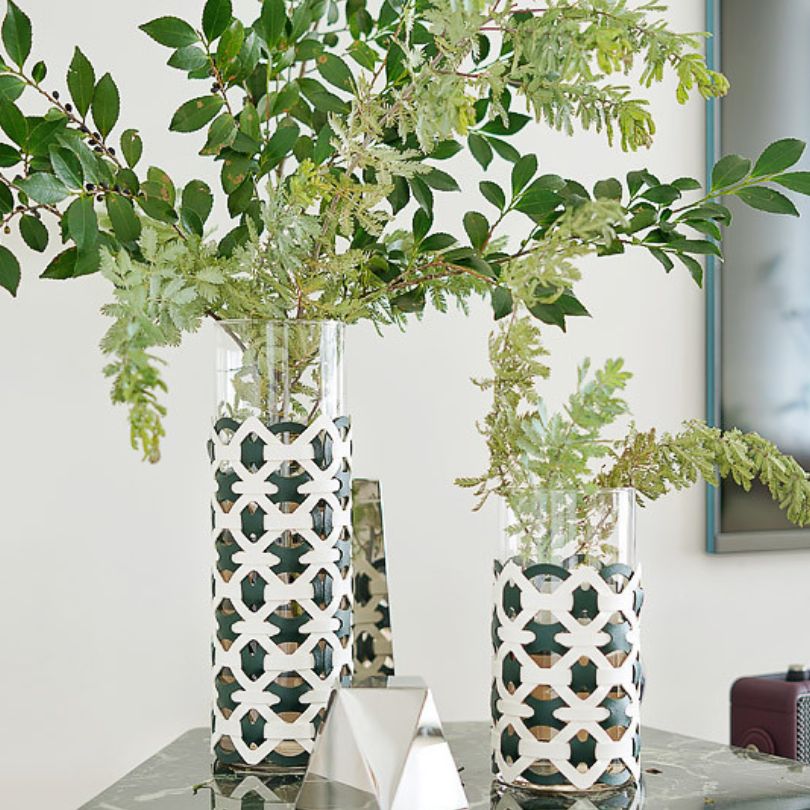 Elegant Leather Wrapped Glass Vase - Image 4