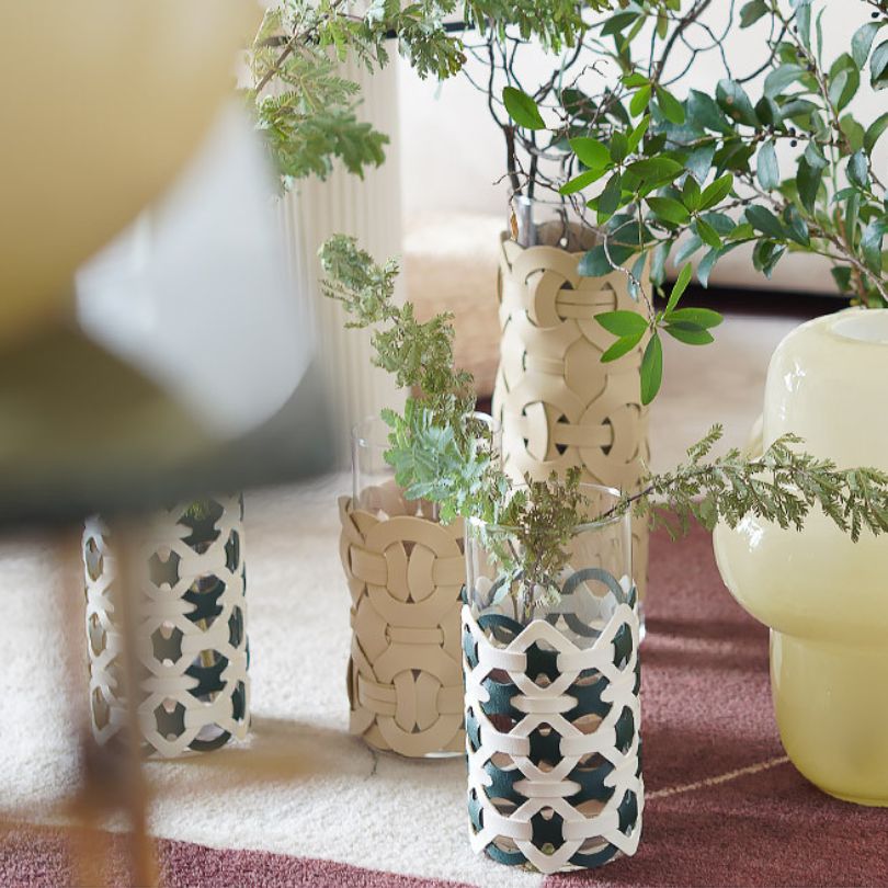 Elegant Leather Wrapped Glass Vase - Image 7
