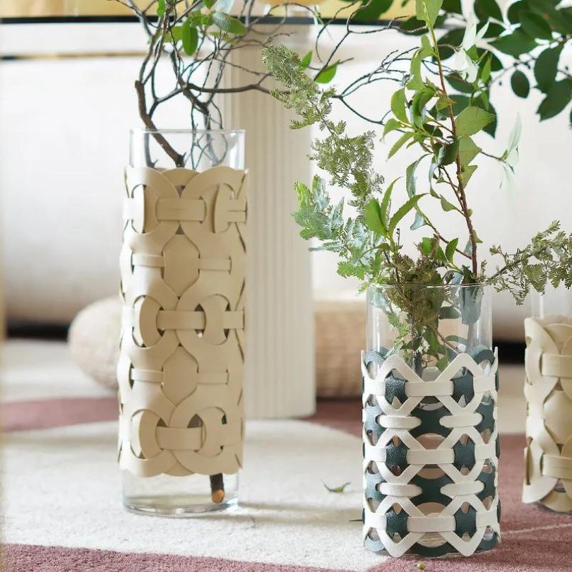 Elegant Leather Wrapped Glass Vase - Image 5
