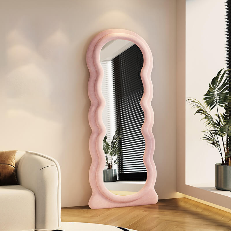 Elegant Macrame Velvet Floor Mirror showcasing its luxurious velvet and macrame details from the front.