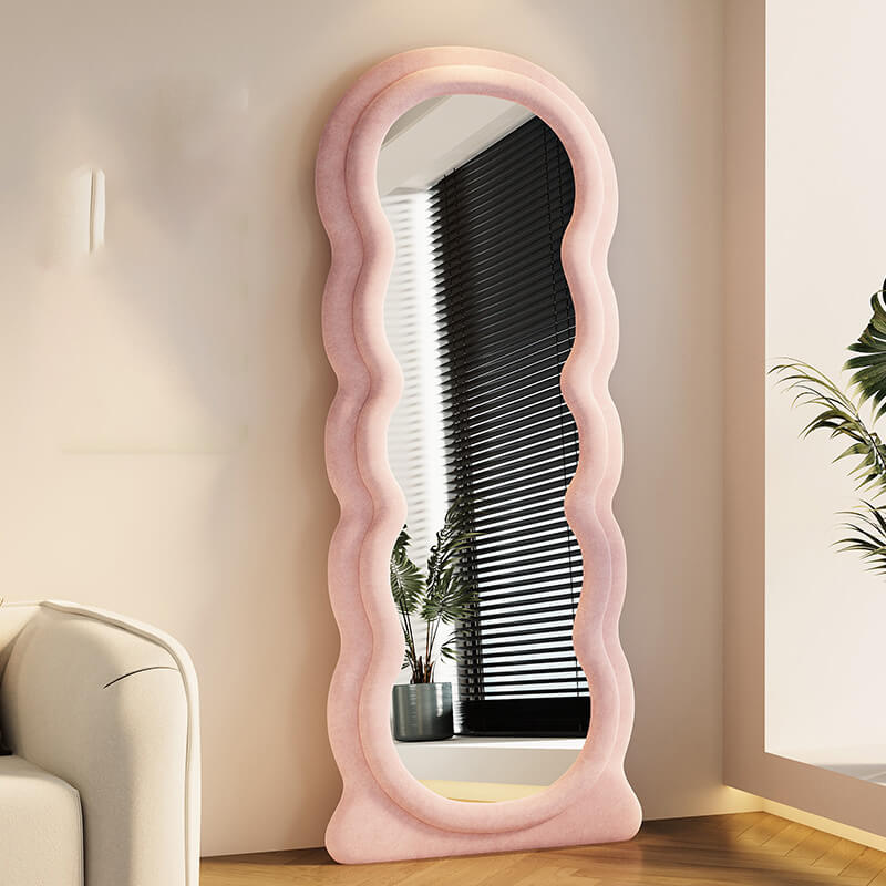 Elegant Macrame Velvet Floor Mirror showcasing its luxurious velvet and macrame details from the front.