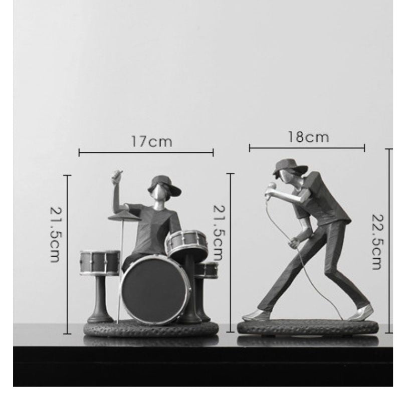 Decorative rock band figurine placed on a bookshelf, enhancing home decor.