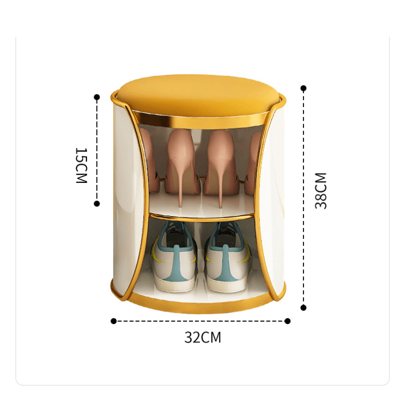 Stylish modern ottoman for shoe storage in a chic entryway